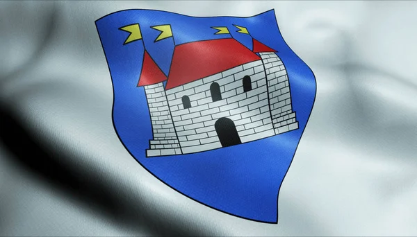 3. geschwenkte französische Wappenfahne von chateauroux — Stockfoto