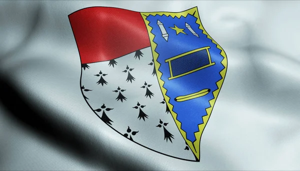 3d Waved Frankrike Coat of Arms Flagga Roubaix — Stockfoto