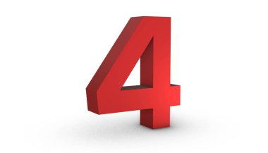 4 Numara Kırmızı İşaret 3d Beyaz Arkaplanda İzole Edildi