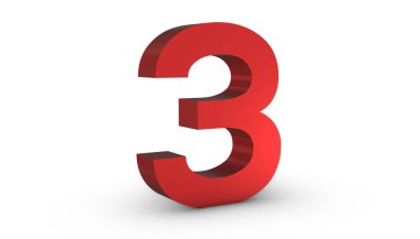 3 Numara Kırmızı İşaret 3d Beyaz Arka Gruba İzole Edildi