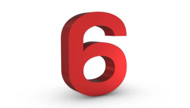 6 Numara: Kırmızı İşaret 3D Beyaz Arkaplanda İzole Edildi