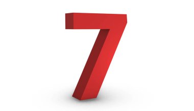 7 Numara: Kırmızı İşaret 3D Beyaz Arka Gruba İzole Edildi