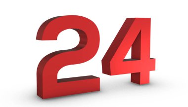 24 Numara 24 Kırmızı İşaret 3D Beyaz Ba 'da İzole Edildi