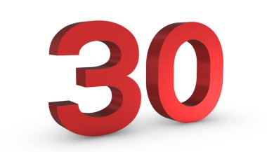 30 Numara: 30 Kırmızı İşaret 3d Beyaz Sırt Deliği Üzerinde İzole Edildi