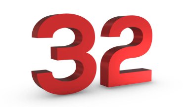 32 Numara 32 Kırmızı İşaret 3d Beyaz Torba 'da İzole Edildi