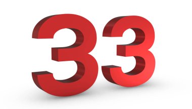 33 Numara 33 Kırmızı İşaret 3d Beyaz B 'de İzole Edildi