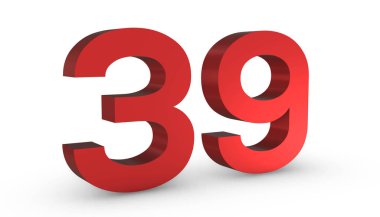 39 Numara 39 Kırmızı İşaret 3d Beyaz Ba 'da izole edildi