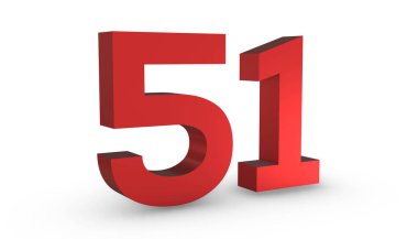 51 Numara 51 Kırmızı İşaret 3D Beyaz Sırtta İzole Edildi