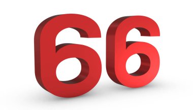 66 Numara Altmış Altı Kırmızı İşaret 3d Beyaz Sırtta İzole Edildi