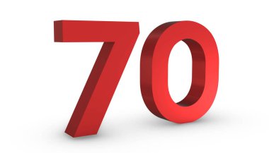 70 Numara 70 Kırmızı İşaret 3d Beyaz Arka Tarafta İzole Edildi