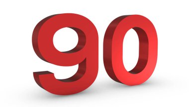 90 Numara 90 Kırmızı İşaret 3d Beyaz Sırt Deliği Üzerinde İzole Edildi