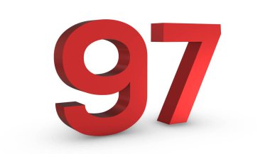 97 Numara 97 Kırmızı İşaret 3D Beyaz B 'de izole edildi.