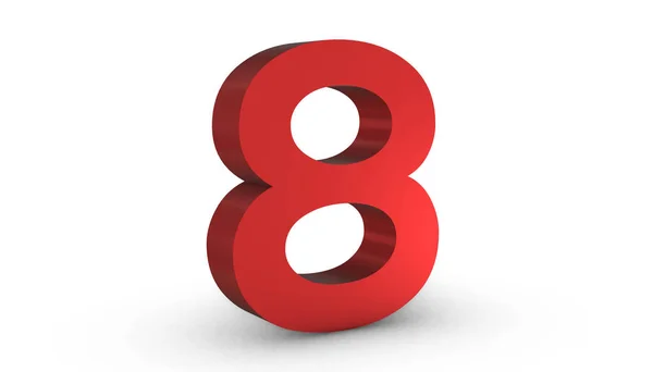 Number 8 Eight Red Sign 3D Rendering Isolated on White Backgroun — Stock Photo, Image