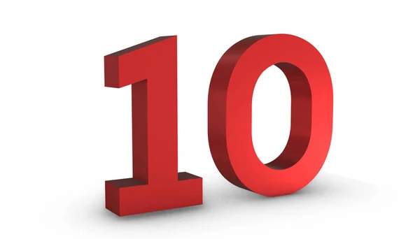 Number 10 Ten Red Sign 3D Rendering Isolated on White Background — Stock Photo, Image