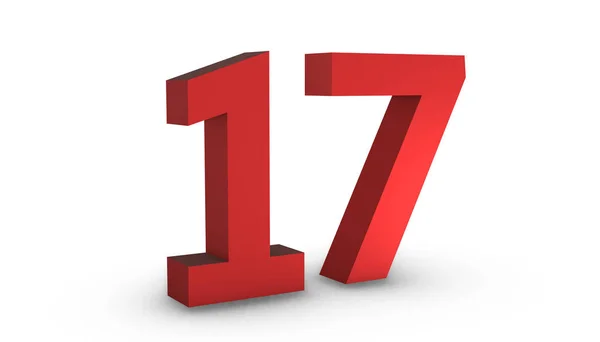 Number 17 Seventeen Red Sign 3D Rendering Isolated on White Back — Stock Photo, Image