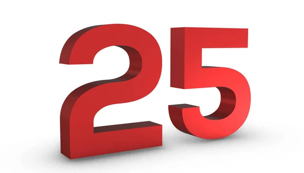 Número 25 Vinte e cinco sinal vermelho 3D renderização isolado no branco Ba — Fotografia de Stock