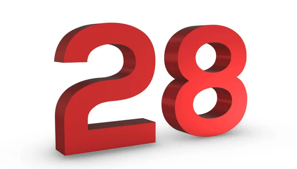 Nummer 28 Achtundzwanzig Rotes Zeichen 3D-Rendering Isoliert auf weißem B — Stockfoto