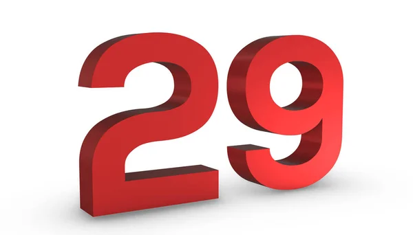 Numéro 29 Vingt-neuf rouge signe rendu 3D isolé sur blanc B — Photo