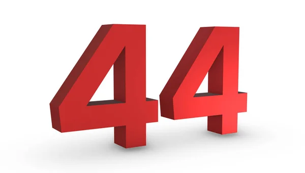 Nummer 44 Fyrtiofyra röda tecken 3d Rendering Isolerad på White Bac — Stockfoto