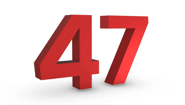 Number 47 Forty Seven Red Sign 3D Rendering Isolated on White Ba — Stock Photo, Image