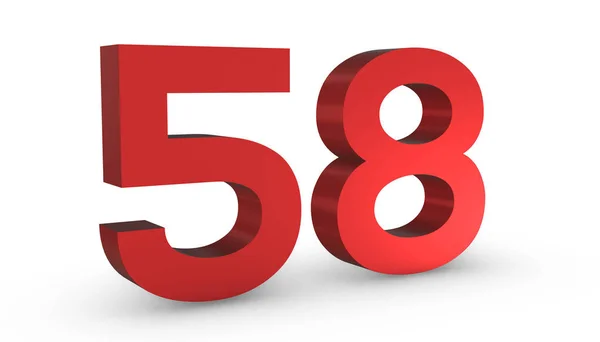 Číslo 58 Padesát osm červené znamení 3D vykreslování izolované na bílé Ba — Stock fotografie