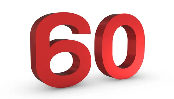 Number 60 Sixty Red Sign 3D Rendering Isolated on White Backgrou — Stock Photo, Image