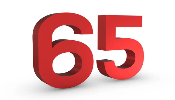 Νούμερο 65 65 Εξήντα πέντε κόκκινο σημάδι 3d Απομόνωση σε λευκό Μπα — Φωτογραφία Αρχείου