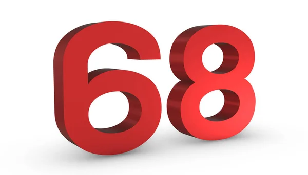 Number 68 Sixty Eight Red Sign 3D Rendering Isolated on White Ba — Stock Photo, Image