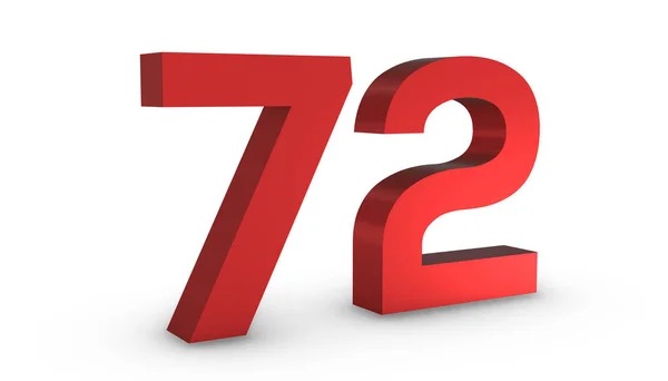 Number 72 Seventy Two Red Sign 3D Rendering Isolated on White Ba — Stock Photo, Image