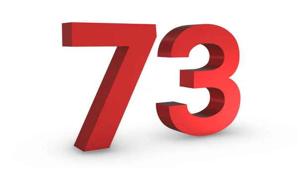 Numero 73 Settantatré Red Sign 3D Rendering isolato su bianco — Foto Stock