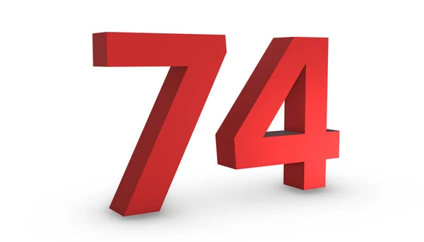 Numero 74 Settantaquattro Red Sign 3D Rendering isolato su White B — Foto Stock