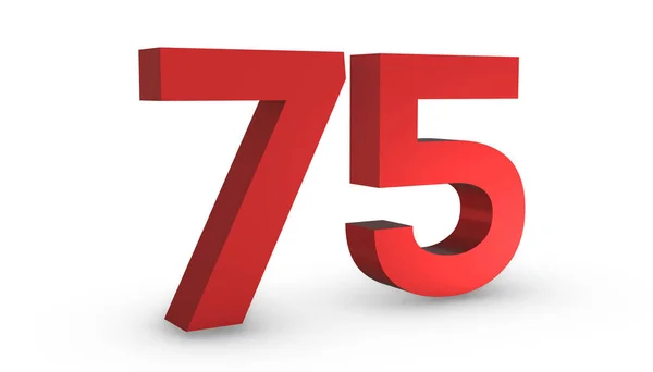 Numarul 75 Seventy Five Red Sign 3D Rendering Isolated on White B — Fotografie, imagine de stoc