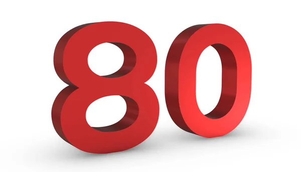 Número 80 Oitenta sinal vermelho 3D renderização isolado no branco Backgro — Fotografia de Stock