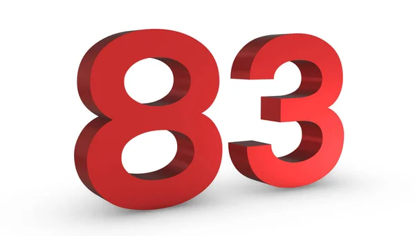 Numero 83 Ottantatré Red Sign 3D Rendering isolato su White B — Foto Stock