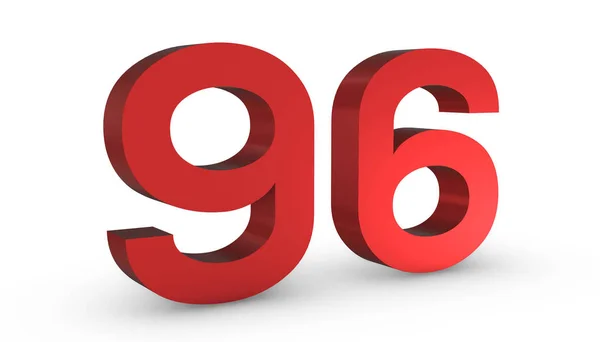 Number 96 Ninety Six Red Sign 3D Rendering Isolated on White Bac — Stock Photo, Image