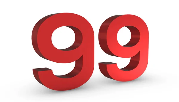 Número 99 Noventa e Nove sinal vermelho 3D renderização isolado no branco Ba — Fotografia de Stock