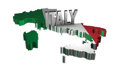 Düz Bayraklı 3d İtalya Haritası