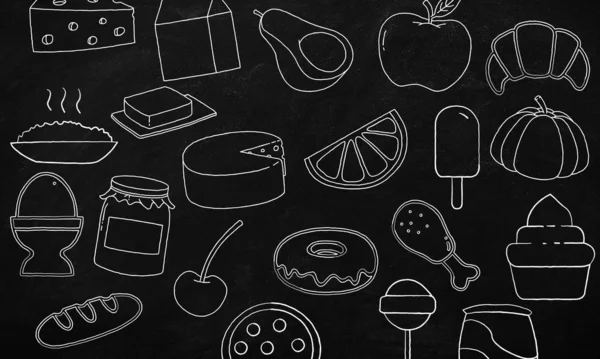 Hand Drawn Food Icons Doodle in Black Background