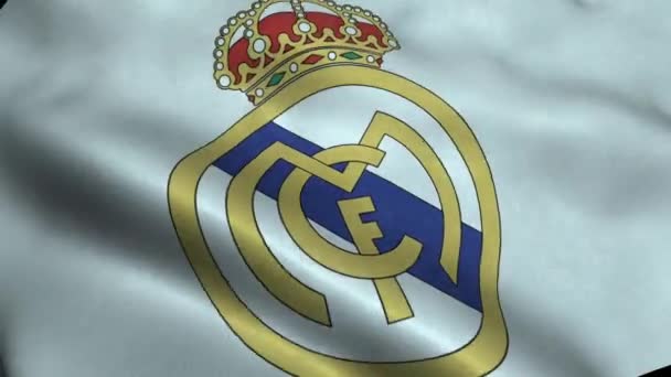 Ondeando Bandera Del Real Madrid Vista Cerca — Vídeo de stock