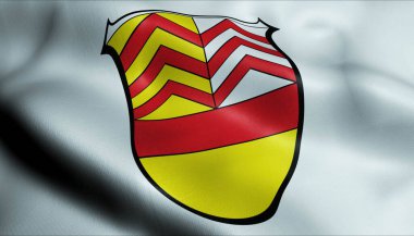 Bad Vilbel 'in (Almanya ülkesinin) sallanan arma bayrağının 3d görüntüsü)