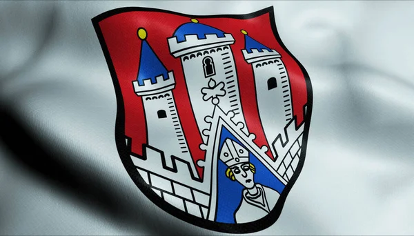 Ilustracja Machającego Herbu Flagi Bischofsheim Der Rhon Niemcy Kraj — Zdjęcie stockowe