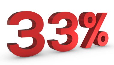 3d Parlak Kırmızı Numara 33% 33 Beyaz Arkaplanda İzole Edildi.