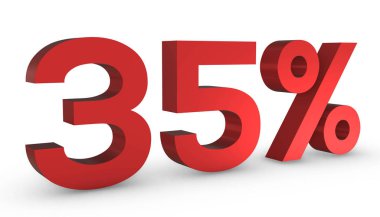 3d Parlak Kırmızı Numara 35% 35 Beyaz Arkaplanda İzole Edildi.