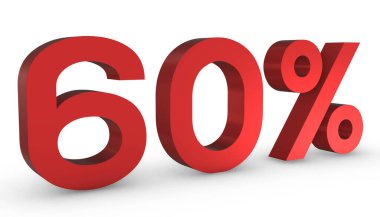 3d Parlak Kırmızı Numara% 60 Beyaz Arkaplanda İzole Edildi.