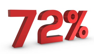3D Parlak Kırmızı Numara 72% Beyaz Arkaplanda izole.