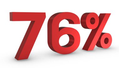 3D Parlak Kırmızı Numara 76% Beyaz Arkaplanda İzole Edildi.
