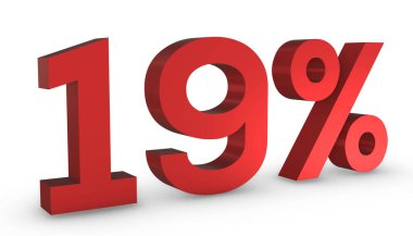 3d Parlak Kırmızı Numara 19% 19 Beyaz Arkaplanda İzole Edildi.