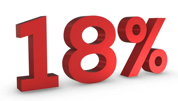 Блестящий Красный Номер Восемнадцать Процентов Изолированы Белом Фоне — стоковое фото