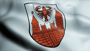 Cottbus 'un (Almanya ülkesinin) sallanan bir arma bayrağının 3d Illustration' u)