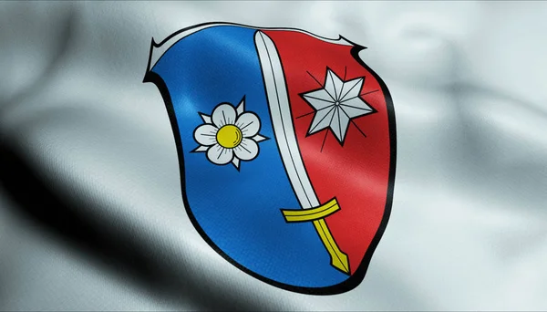 Illustration Waving Coat Arms Flag Breuberg Germany Country — Stock Photo, Image